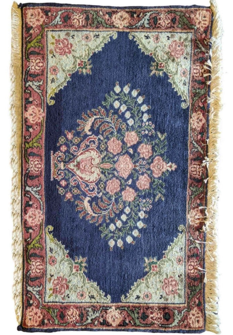 90 x 60 cm kashan Traditional Blue Rug - Rugmaster