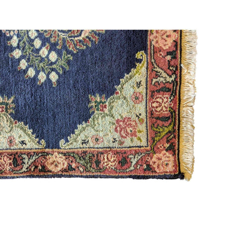 90 x 60 cm kashan Traditional Blue Rug - Rugoutlet