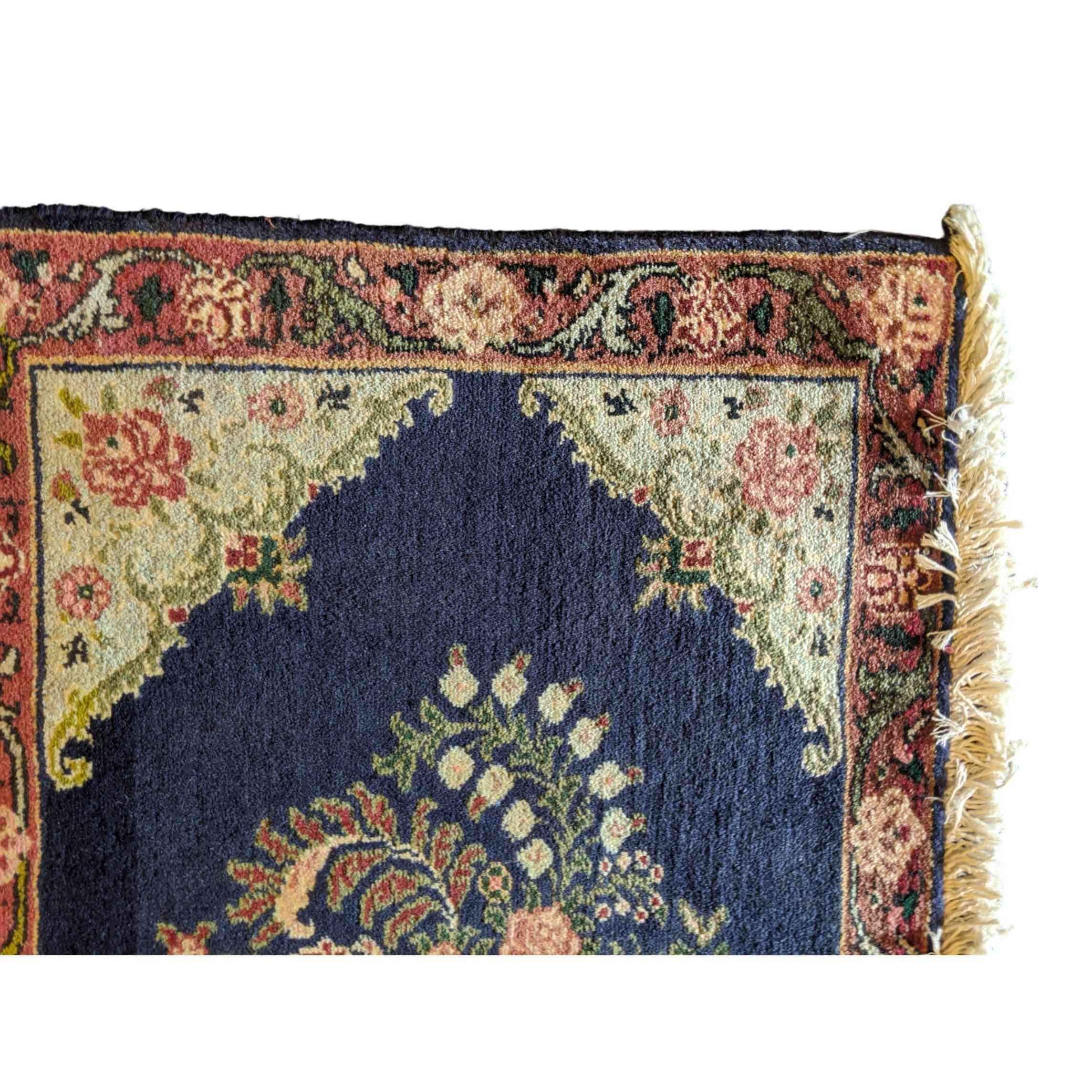 90 x 60 cm kashan Traditional Blue Rug - Rugoutlet