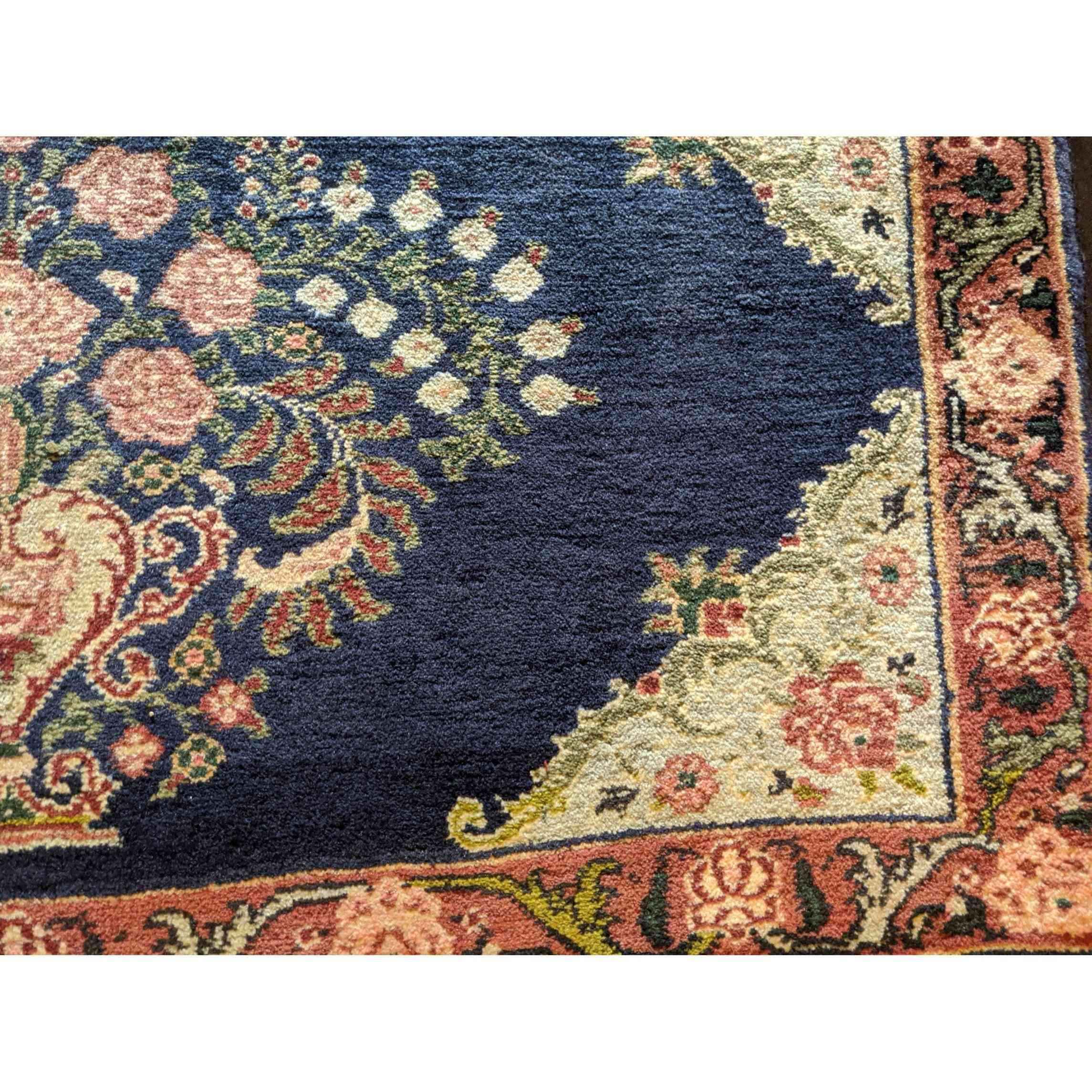 90 x 60 cm kashan Traditional Blue Rug - Rugoutlet