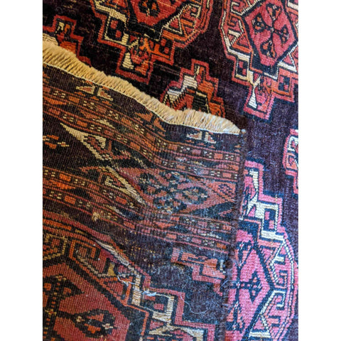90 x 60 cm Old Turkaman Tribal Red Small Rug - Rugoutlet