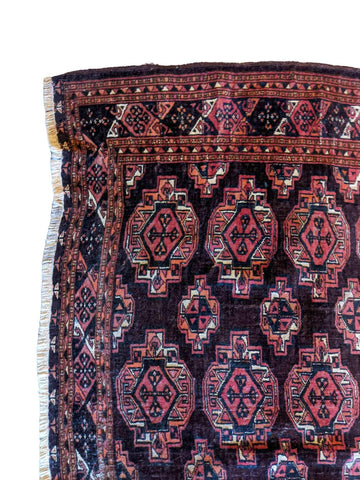 90 x 60 cm Old Turkaman Tribal Red Small Rug - Rugoutlet
