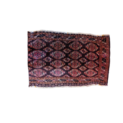 90 x 60 cm Old Turkaman Tribal Red Small Rug - Rugoutlet