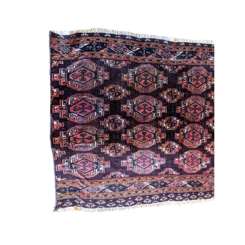 90 x 60 cm Old Turkaman Tribal Red Small Rug - Rugoutlet