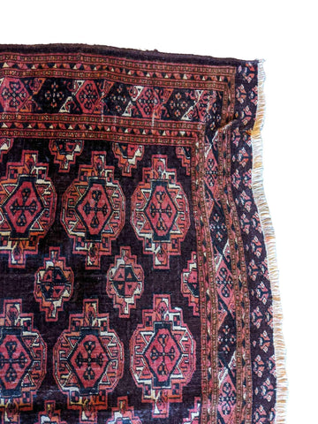 90 x 60 cm Old Turkaman Tribal Red Small Rug - Rugoutlet