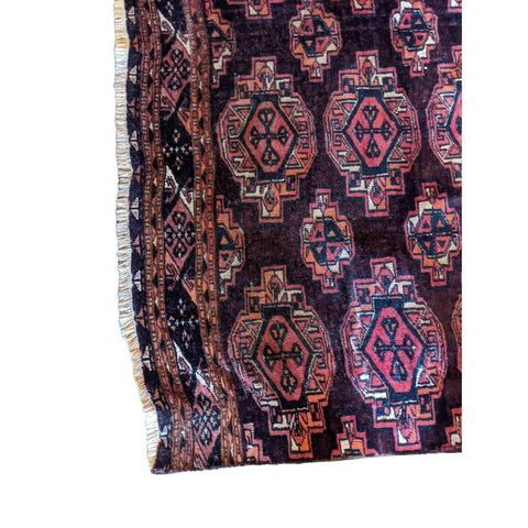 90 x 60 cm Old Turkaman Tribal Red Small Rug - Rugoutlet