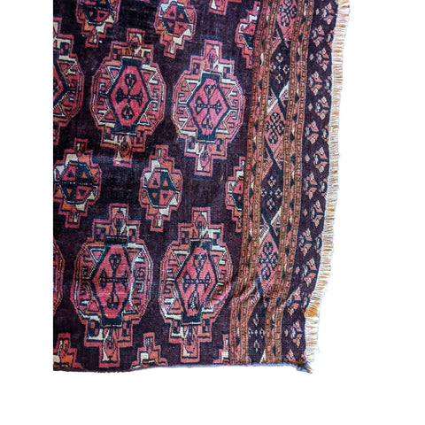 90 x 60 cm Old Turkaman Tribal Red Small Rug - Rugoutlet