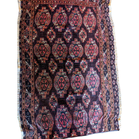 90 x 60 cm Old Turkaman Tribal Red Small Rug - Rugoutlet