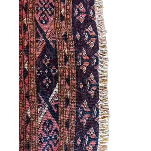 90 x 60 cm Old Turkaman Tribal Red Small Rug - Rugoutlet