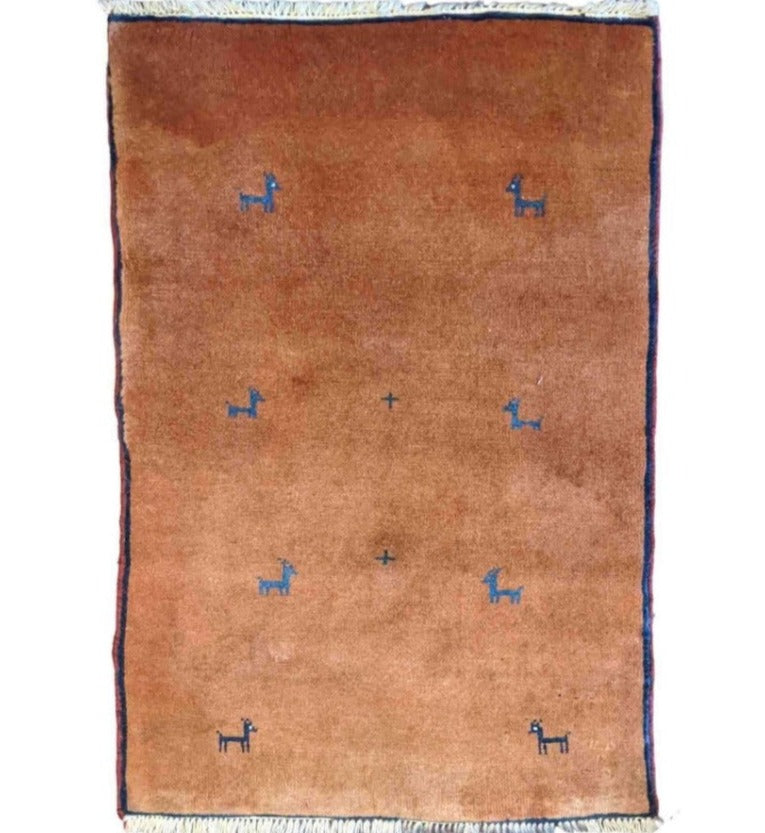 90 x 60 cm Persian Gabbeh Tribal Brown Rug - Rugmaster