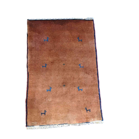 90 x 60 cm Persian Gabbeh Tribal Brown Rug - Rugmaster