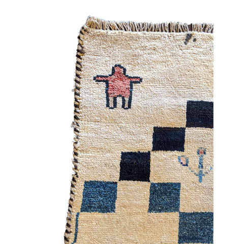 90 x 60 cm Persian Gabbeh Tribal White Rug - Rugoutlet