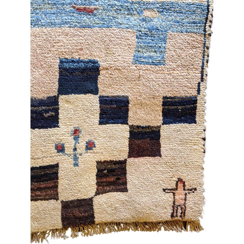 90 x 60 cm Persian Gabbeh Tribal White Rug - Rugoutlet