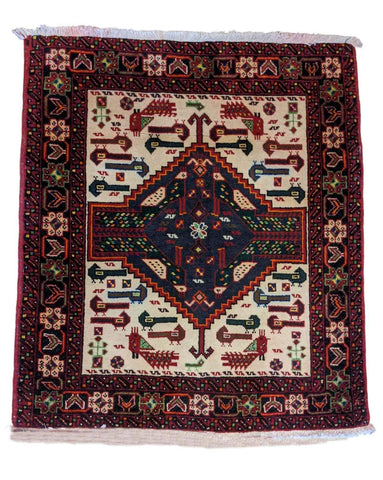 90 x 80 cm Persian Baluch Traditional Red Small Rug - Rugoutlet