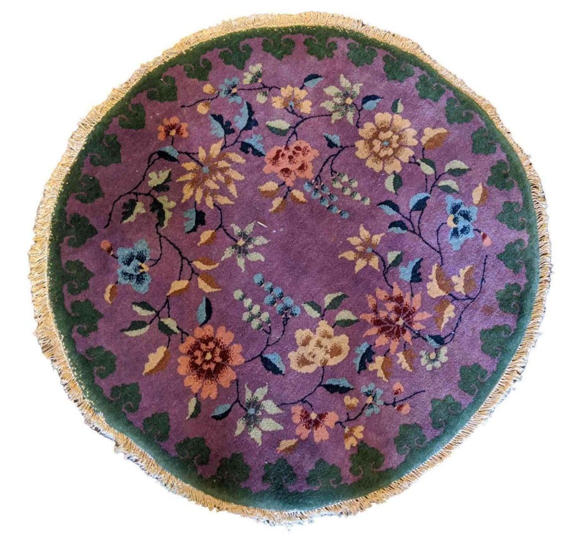 90 x 90 cm Chinese Round Purple Small Rug - Rugoutlet