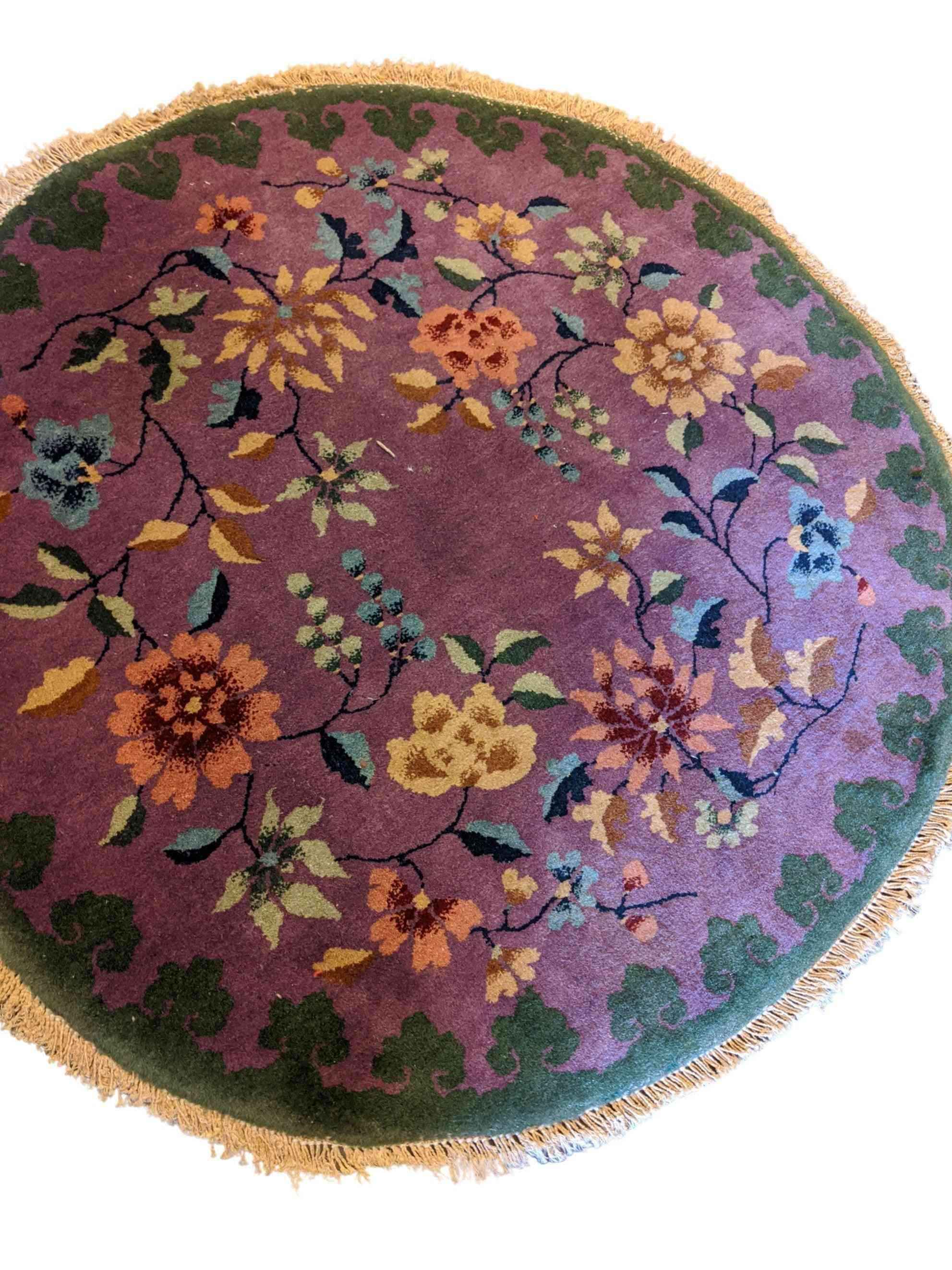 90 x 90 cm Chinese Round Purple Small Rug - Rugmaster