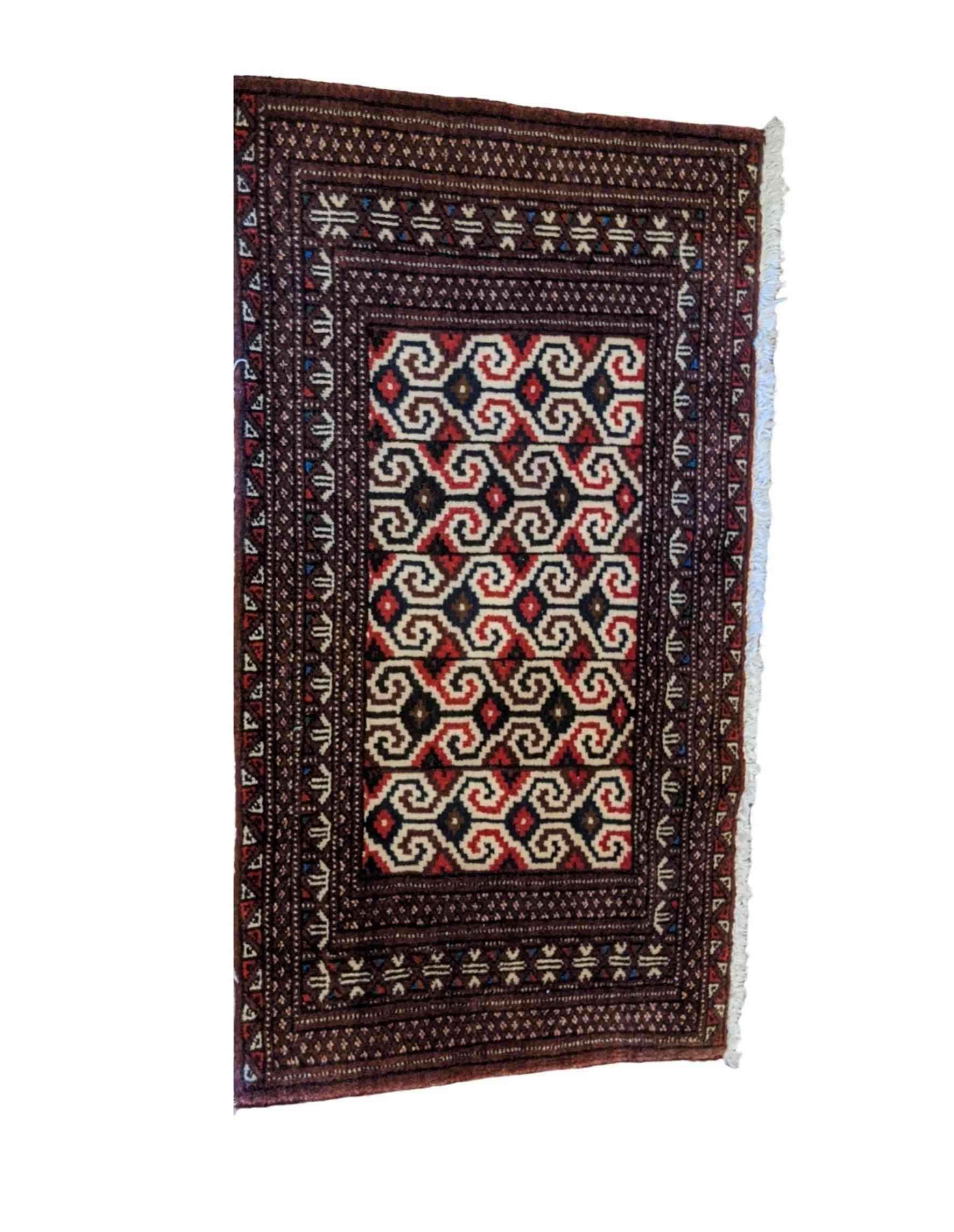 92 x 51 cm Turkomen Tribal Brown Rug - Rugmaster