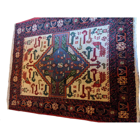 92 x 72 cm Persian Baluch Traditional Red Small Rug - Rugmaster