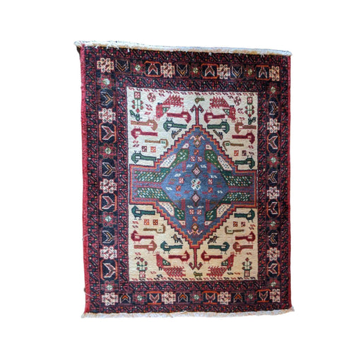 92 x 72 cm Persian Baluch Traditional Red Small Rug - Rugoutlet