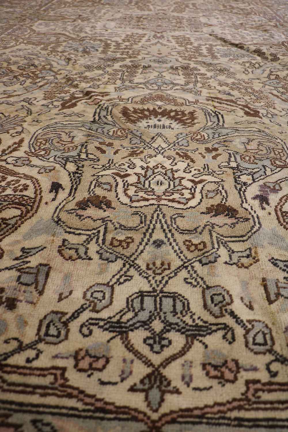 370x270 cm Antique Turkish Wool Rug Handmade Beige - Rugoutlet