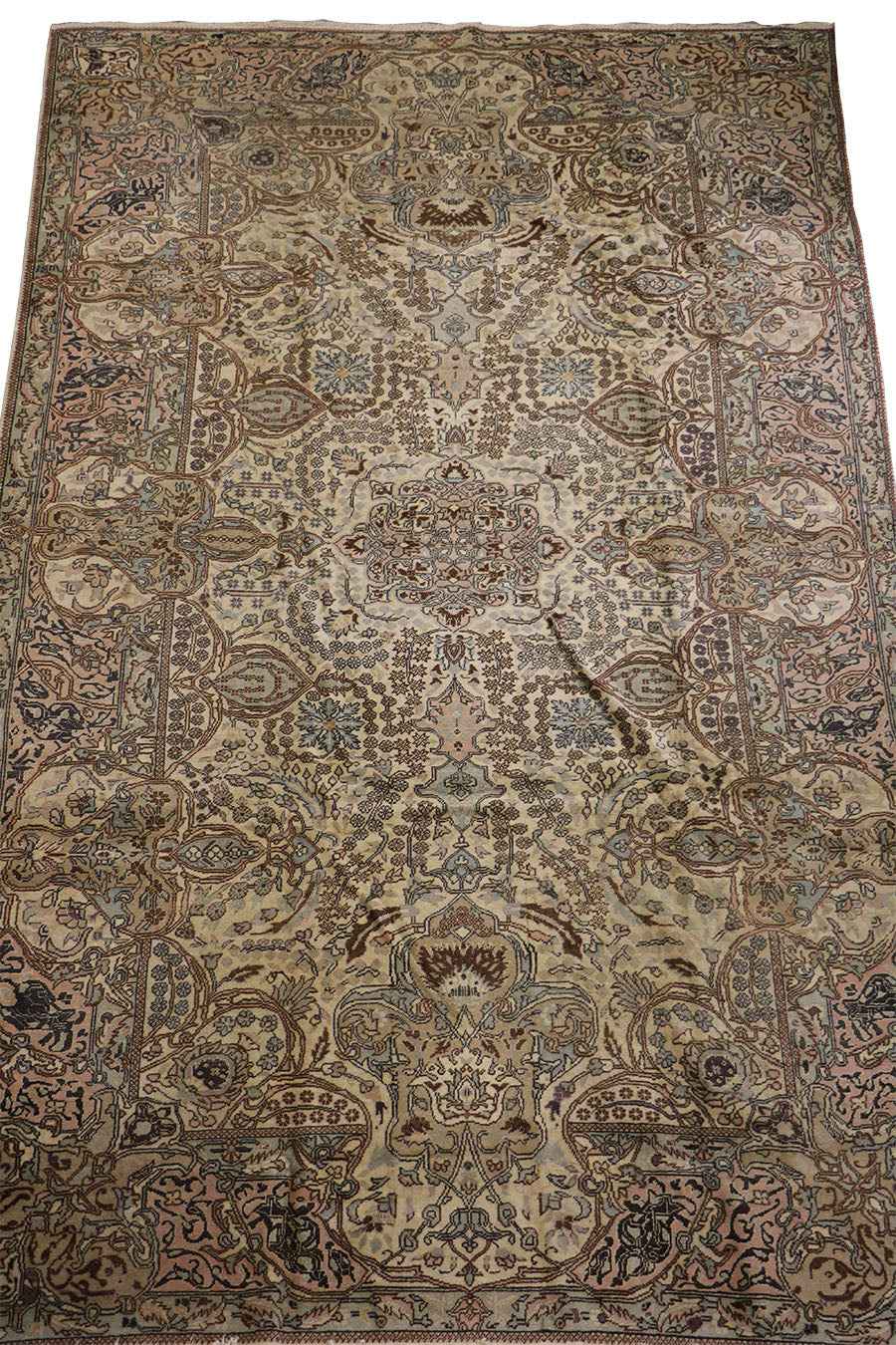 370x270 cm Antique Turkish Wool Rug Handmade Beige - Rugoutlet