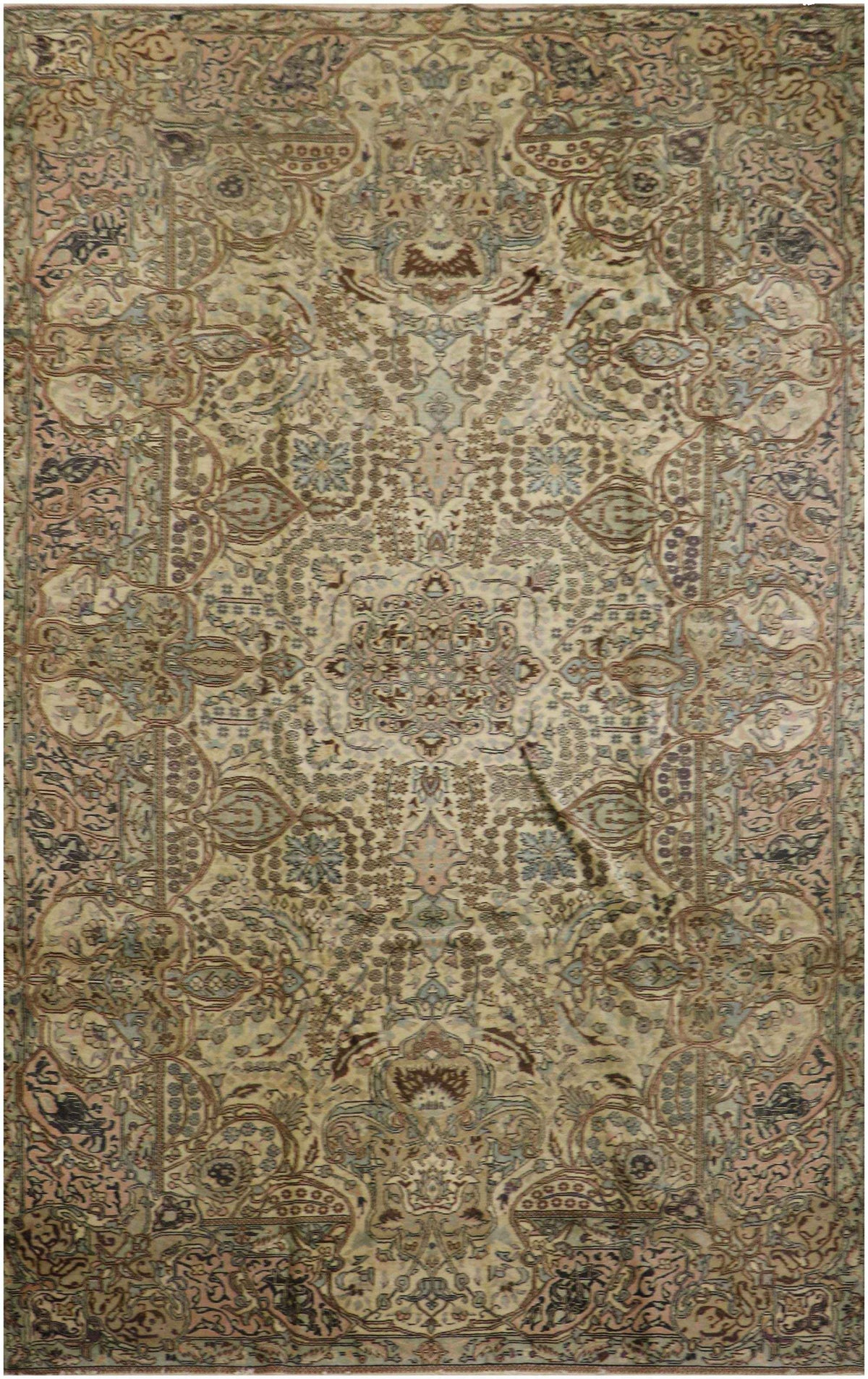 370x270 cm Antique Turkish Wool Rug Handmade Beige - Rugoutlet