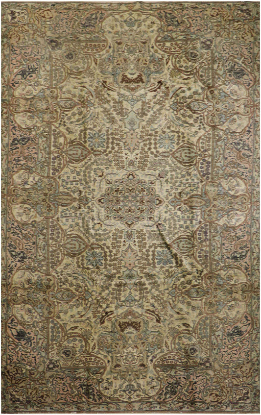 370x270 cm Antique Turkish Wool Rug Handmade Beige