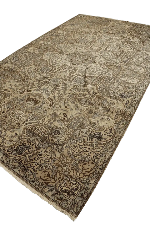 370x270 cm Antique Turkish Wool Rug Handmade Beige - Rugoutlet
