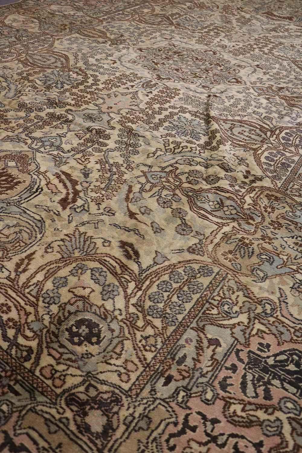 370x270 cm Antique Turkish Wool Rug Handmade Beige - Rugoutlet