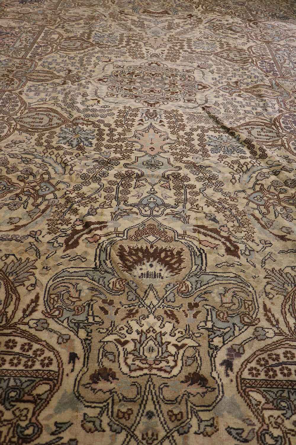 370x270 cm Antique Turkish Wool Rug Handmade Beige - Rugoutlet