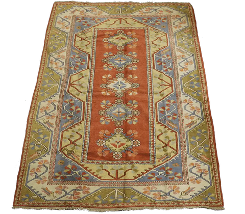 270x385 cm Turkish Milas Tribal Wool Rug Handmade Green Maroon - Rugoutlet