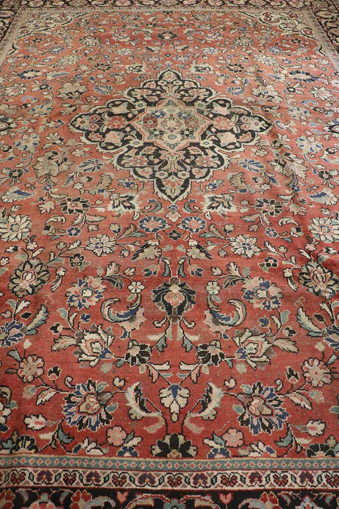 284x393 cm Antique Persian Mahal Wool Rug Handmade Black Maroon - Rugoutlet