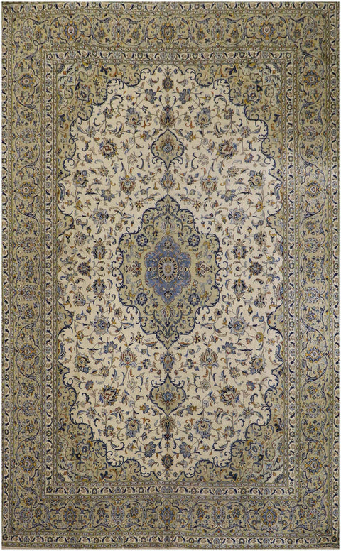 395x280cm Fine Persian Kashan Wool Rug Handmade Brown - Rugoutlet
