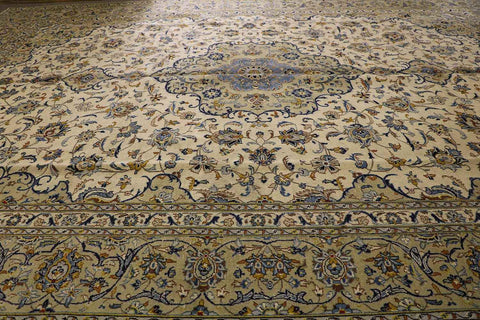 395x280cm Fine Persian Kashan Wool Rug Handmade Brown - Rugoutlet
