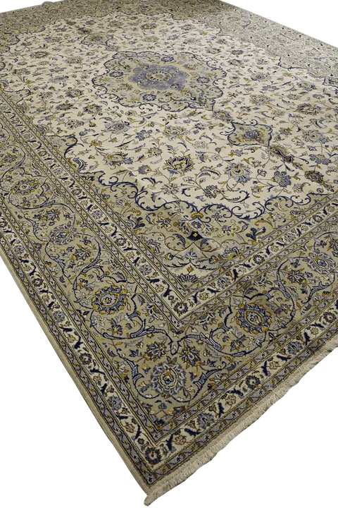 395x280cm Fine Persian Kashan Wool Rug Handmade Brown - Rugoutlet