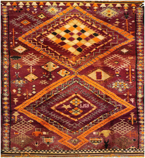 355x210 cm Berber Tribal Wool Rugs Hand Knotted Maroon - Rugoutlet