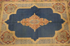 420x335 cm Fine Antique Persian Kerman Wool Yellow and Blue Rug - Rugoutlet