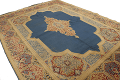 420x335 cm Fine Antique Persian Kerman Wool Yellow and Blue Rug - Rugoutlet