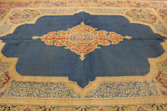 420x335 cm Fine Antique Persian Kerman Wool Yellow and Blue Rug - Rugoutlet