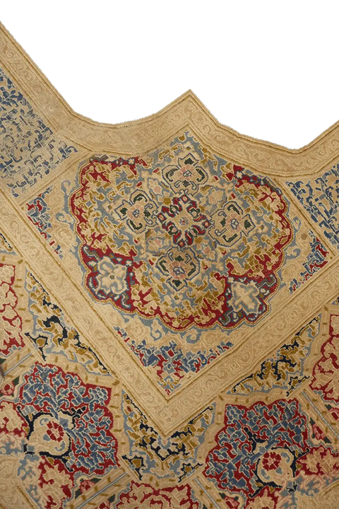 420x335 cm Fine Antique Persian Kerman Wool Yellow and Blue Rug - Rugoutlet