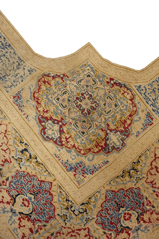 420x335 cm Fine Antique Persian Kerman Wool Yellow and Blue Rug - Rugoutlet
