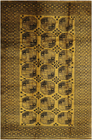367x247 cm Old Golden Wool Rug Handmade Afghan Yellow Black - Rugoutlet