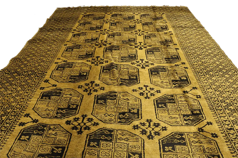 367x247 cm Old Golden Wool Rug Handmade Afghan Yellow Black - Rugoutlet