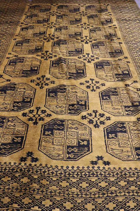 367x247 cm Old Golden Wool Rug Handmade Afghan Yellow Black - Rugoutlet