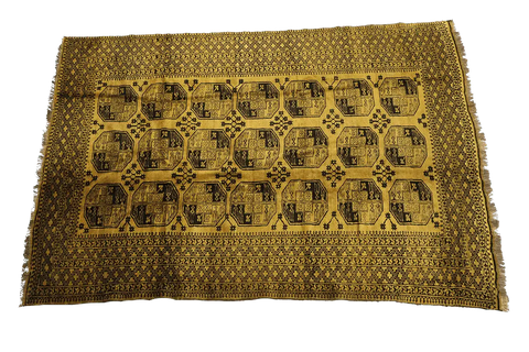 367x247 cm Old Golden Wool Rug Handmade Afghan Yellow Black - Rugoutlet