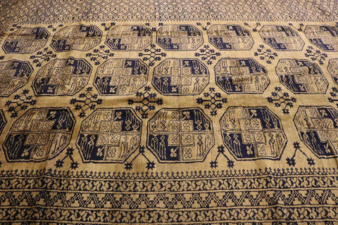 367x247 cm Old Golden Wool Rug Handmade Afghan Yellow Black - Rugoutlet