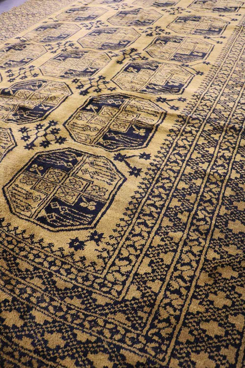 367x247 cm Old Golden Wool Rug Handmade Afghan Yellow Black - Rugoutlet