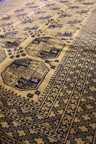 367x247 cm Old Golden Wool Rug Handmade Afghan Yellow Black - Rugoutlet