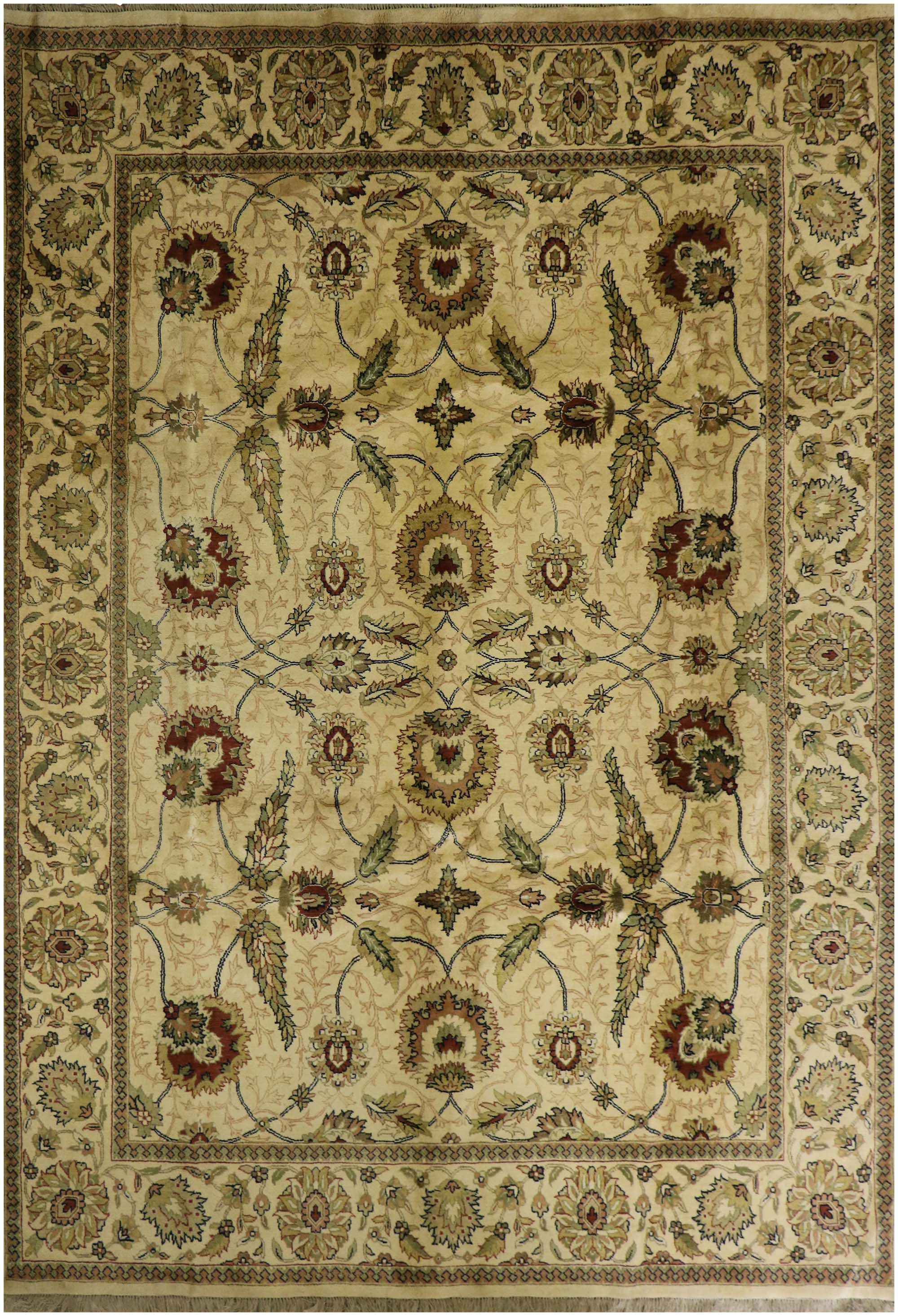 375x250 cm Indian Ziegler Tribal Wool Rug Handmade Beige - Rugoutlet