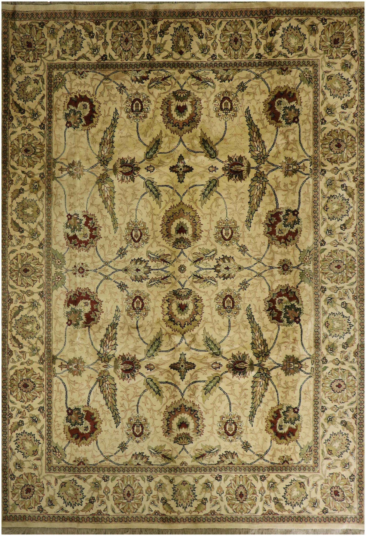 375x250 cm Indian Ziegler Tribal Wool Rug Handmade Beige - Rugoutlet